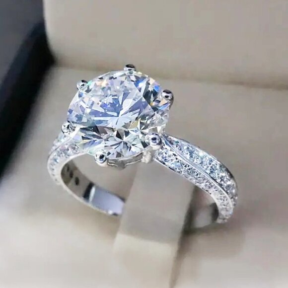 🌸Shiny CZ Micro Pave Super Large Round Shiny Luxury Silver Ring, UNVN12324 - Picture 2 of 4